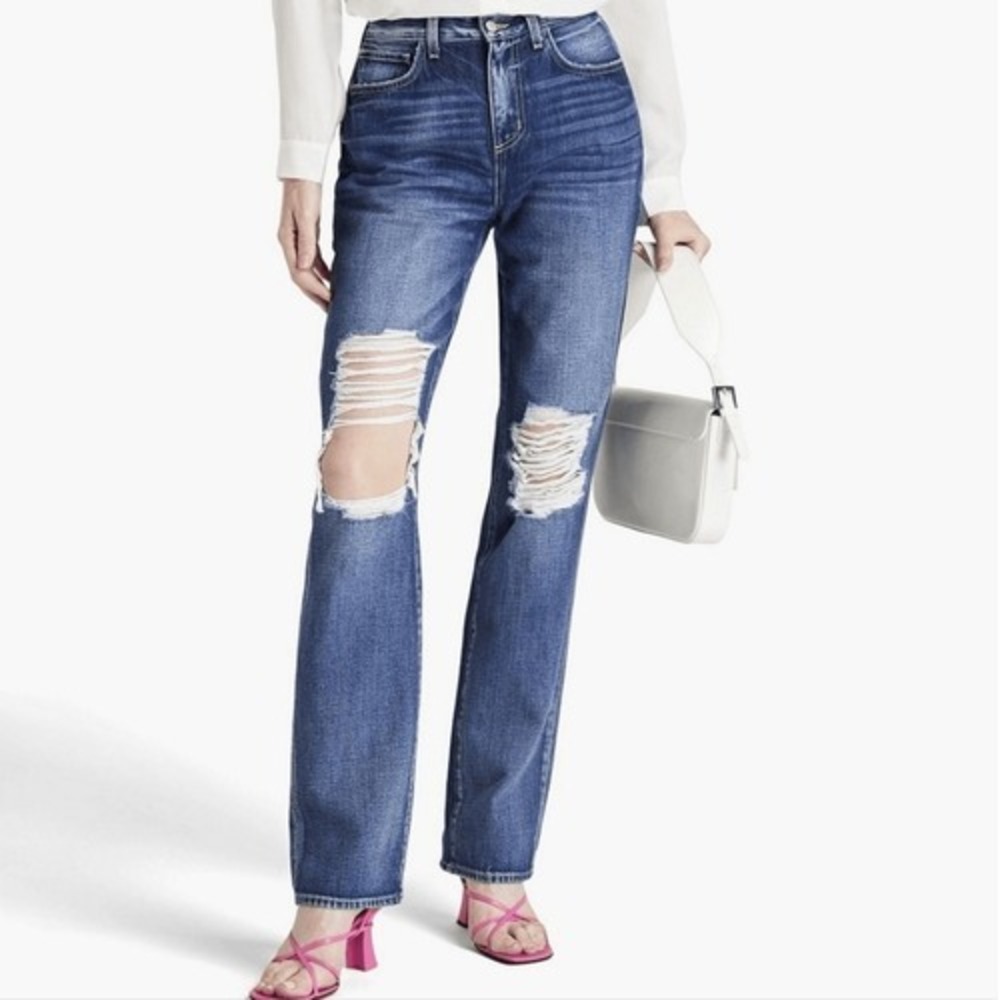 L'agence Rockie Denim High Rise Distressed Jeans In Newberry  Wash Size 24